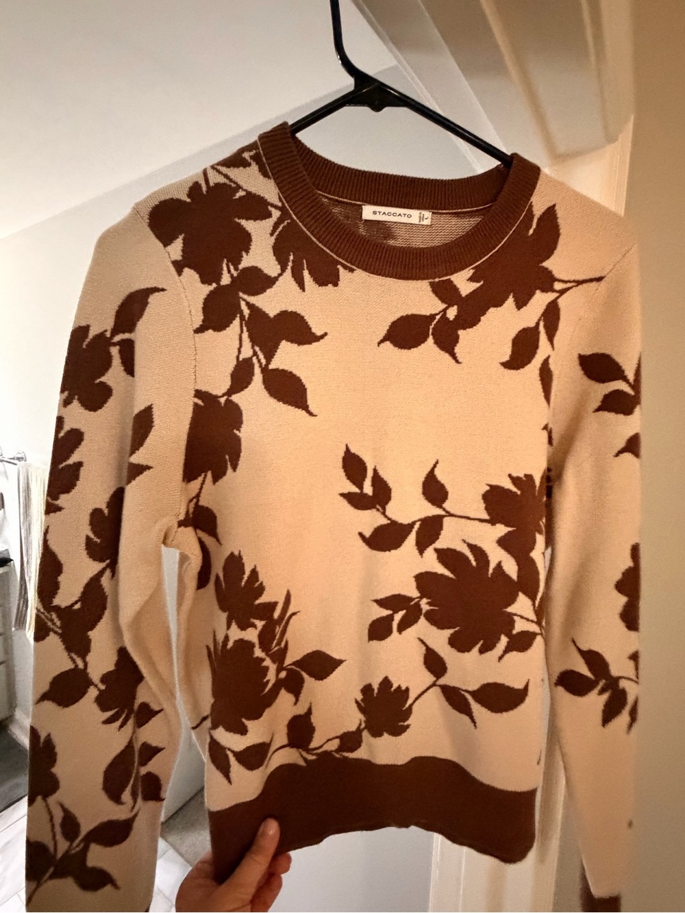 Staccato Cream Sweater with Brown Floral Pattern